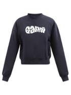 Ganni - Oversized Cotton-blend Jersey Sweatshirt - Womens - Navy White