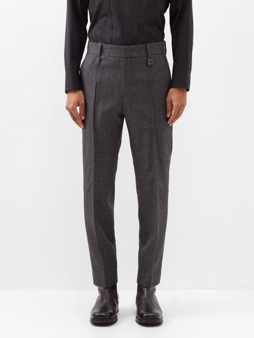 Wooyoungmi - Pleated Wool-herringbone Suit Trousers - Mens - Grey