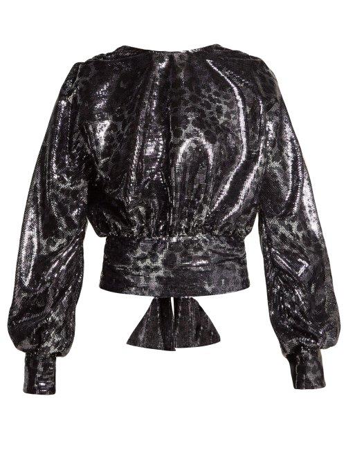 Matchesfashion.com Msgm - Leopard Pattern Open Back Sequin Blouse - Womens - Black Silver