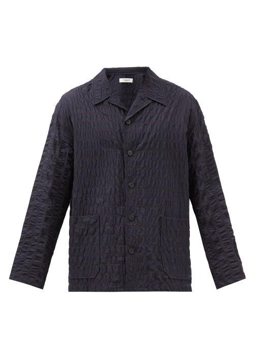 Le17septembre Homme - Ripple Patch-pocket Cotton-seersucker Shirt - Mens - Navy