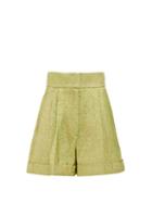 Matchesfashion.com Franoise - High-rise Pleated Metallic Shorts - Womens - Green
