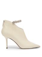 Matchesfashion.com Jimmy Choo - Blaize 85 Crystal Embellished Leather Booties - Womens - Cream
