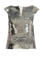 Matchesfashion.com Oscar De La Renta - V Neck Sequin Embellished Top - Womens - Silver
