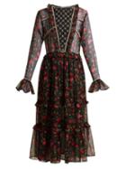 Matchesfashion.com Dodo Bar Or - Roberta Embellished Floral Print Chiffon Dress - Womens - Black Red