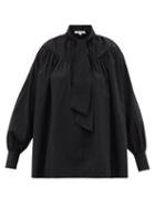 Ladies Beachwear Fil De Vie - Pamona Neck-tie Batiste Blouse - Womens - Black