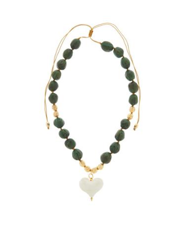 Matchesfashion.com Tohum - Cuore Gold-plated Wooden Pendant Necklace - Womens - Green White