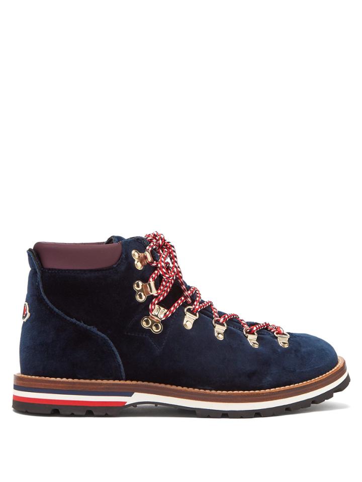 Moncler Blanche Velvet Lace-up Mountain Boots