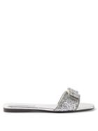 Salvatore Ferragamo - Vicky Glitter-finished Leather Slides - Womens - Silver