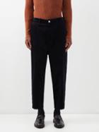 Giorgio Armani - Flat-front Cotton-blend Tapered-leg Trousers - Mens - Navy