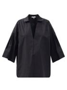 Matchesfashion.com Frame - Channing V-neck Cotton-poplin Blouse - Womens - Black