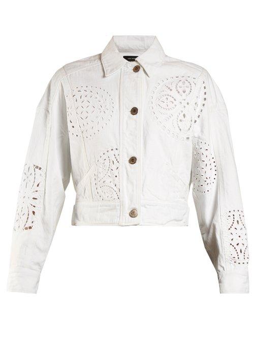 Matchesfashion.com Isabel Marant - Rena Broderie Anglaise Denim Jacket - Womens - White