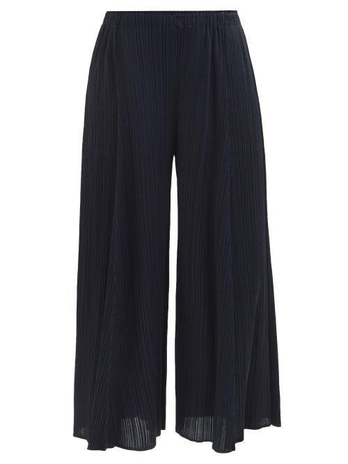 Pleats Please Issey Miyake - Technical-pleated Wide-leg Trousers - Womens - Navy