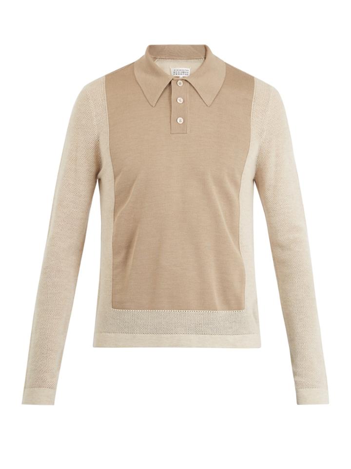 Maison Margiela Contrast-panel Wool-blend Polo Shirt