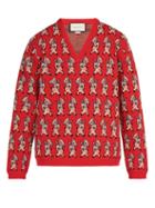 Matchesfashion.com Gucci - Pig Instarsia V Neck Wool Sweater - Mens - Red