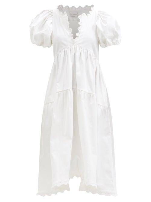 Kika Vargas - Leana Puff-sleeve Cotton-blend Dress - Womens - White