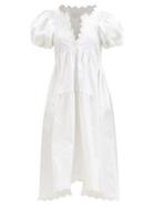 Kika Vargas - Leana Puff-sleeve Cotton-blend Dress - Womens - White