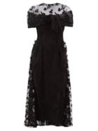 Matchesfashion.com Prada - Floral Appliqu Ruched Mesh Dress - Womens - Black
