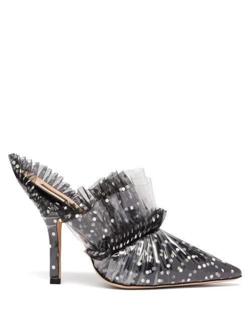 Matchesfashion.com Midnight 00 - Polka Dot Tulle & Pvc Mules - Womens - Black White