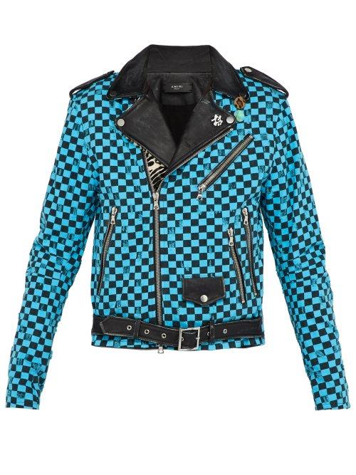 Matchesfashion.com Amiri - Artist Checkered Denim And Leather Biker Jacket - Mens - Multi