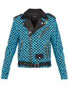 Matchesfashion.com Amiri - Artist Checkered Denim And Leather Biker Jacket - Mens - Multi