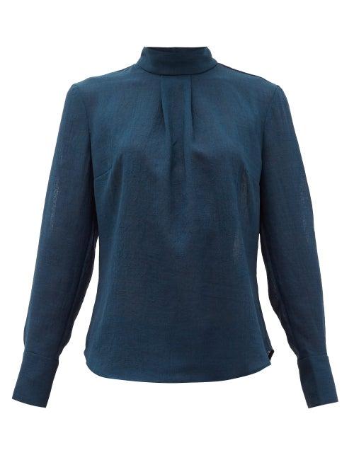 Matchesfashion.com Cefinn - Riley Box-pleated Voile Blouse - Womens - Dark Green