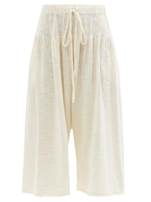 Ladies Rtw Lauren Manoogian - Tier Cotton-knit Cropped Wide-leg Trousers - Womens - Cream