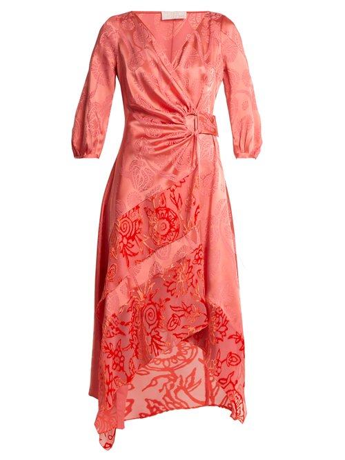 Matchesfashion.com Peter Pilotto - Floral Jacquard Satin Wrap Dress - Womens - Pink