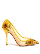 Matchesfashion.com Dolce & Gabbana - Sunflower Embroidered Point Toe Mesh Pumps - Womens - Yellow Multi