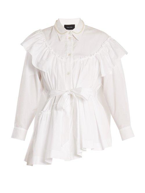 Matchesfashion.com Simone Rocha - Embellished Collar Tie Waist Cotton Shirt - Womens - White