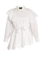 Matchesfashion.com Simone Rocha - Embellished Collar Tie Waist Cotton Shirt - Womens - White