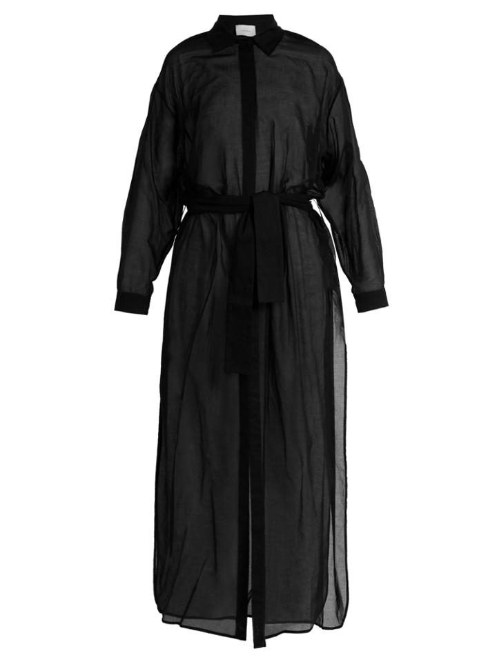 On The Island Tie-waist Semi-sheer Cotton-voile Shirtdress