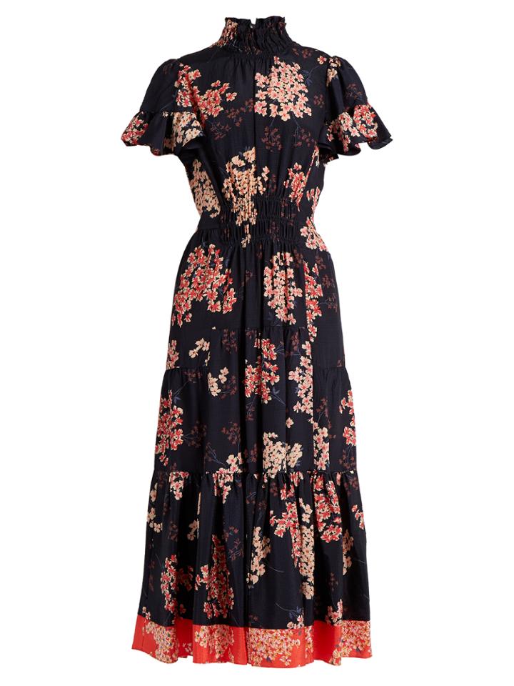 Rebecca Taylor Phlox Cherry Blossom-print Hammered-silk Dress