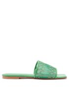 Ladies Shoes Andrea Wazen - Sursock Mesh-panel Leather Slides - Womens - Green