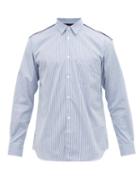 Matchesfashion.com Comme Des Garons Shirt - Pinstripe Panelled Wool And Cotton Shirt - Mens - Blue Multi