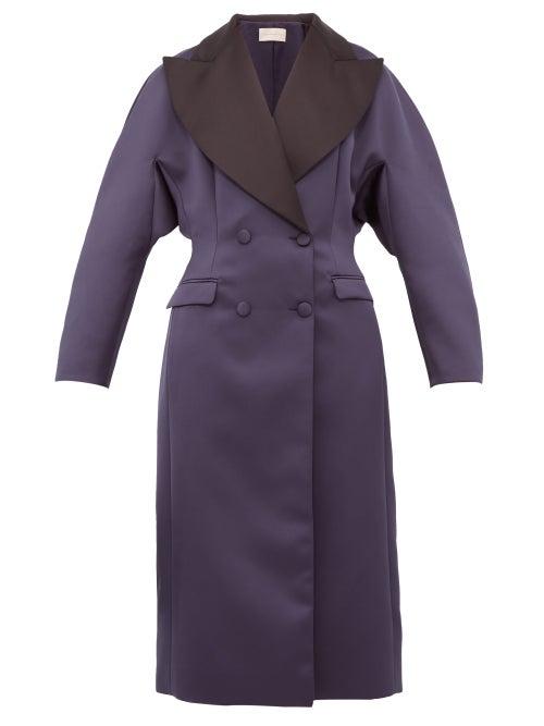 Matchesfashion.com Christopher Kane - Oversized Double Breasted Satin Coat - Womens - Navy