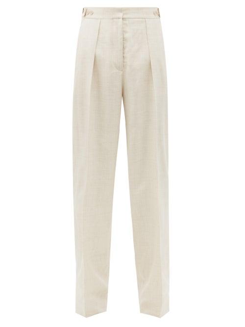 Matchesfashion.com Stella Mccartney - Katlyn Front-pleated Slubbed-blend Trousers - Womens - Beige