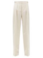 Matchesfashion.com Stella Mccartney - Katlyn Front-pleated Slubbed-blend Trousers - Womens - Beige