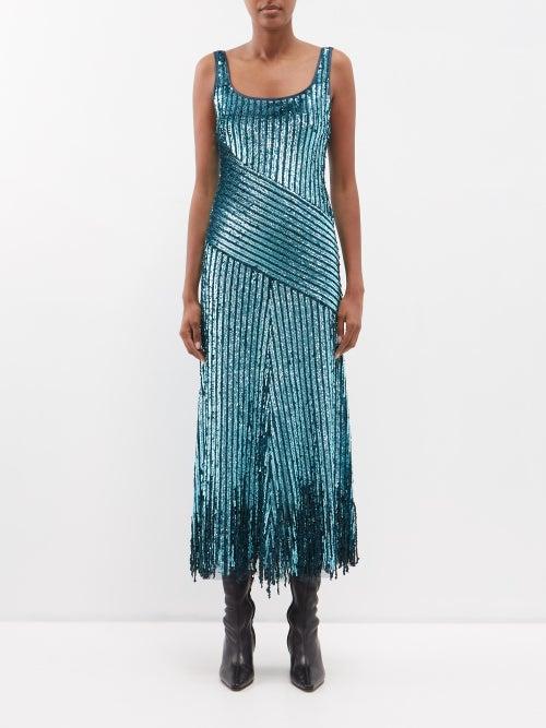 Etro - Angelika Sequinned Fringed Dress - Womens - Green Blue