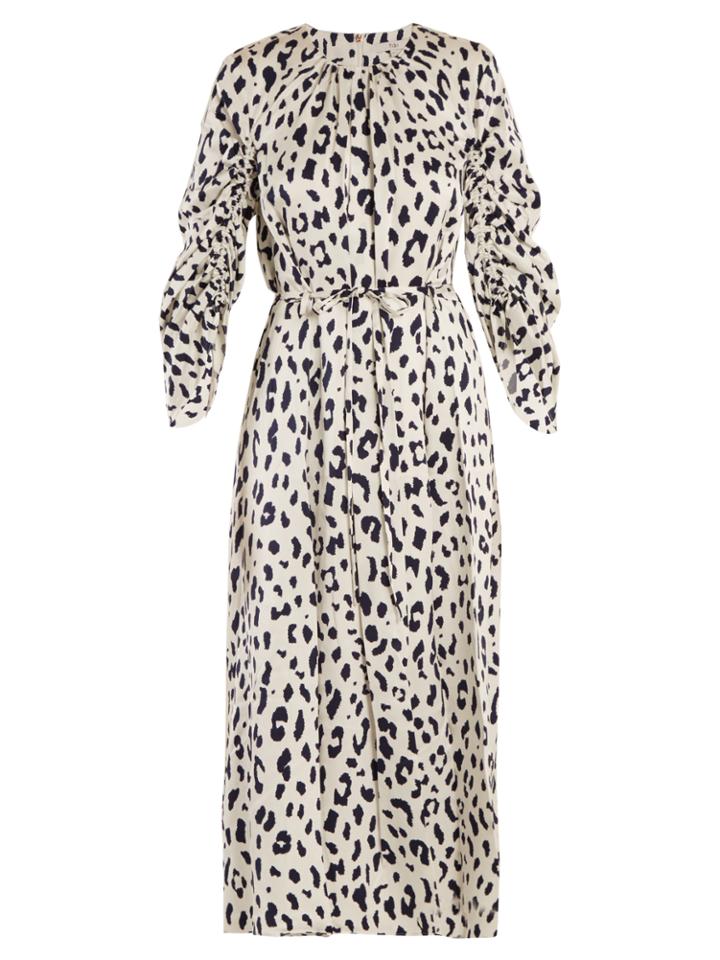 Tibi Cheetah-print Tie-waist Silk Dress