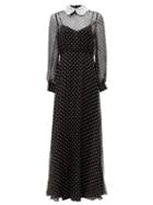 Matchesfashion.com Valentino - Lace-collar Polka-dot Chiffon Gown - Womens - Black White
