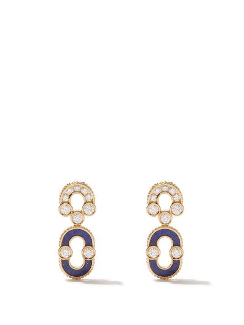 Viltier - Magnetic Solo Diamond, Lapis & 18kt Gold Earrings - Womens - Blue Gold