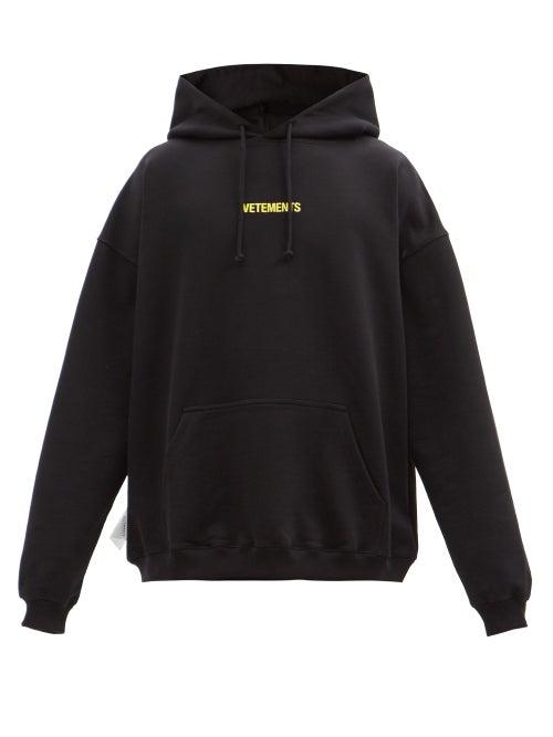 Vetements - Logo-print Cotton-blend Jersey Hooded Sweatshirt - Mens - Black