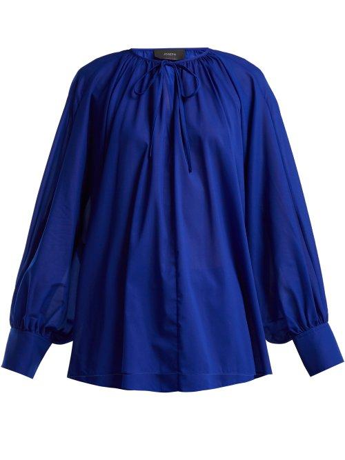 Matchesfashion.com Joseph - Niv Tie Neck Crepe Blouse - Womens - Blue