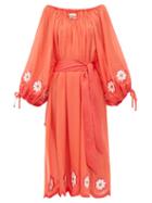 Matchesfashion.com Innika Choo - Frida Wailes Embroidered Cotton Voile Midi Dress - Womens - Red