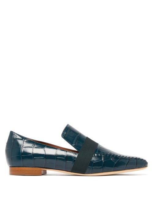 Matchesfashion.com Malone Souliers - X Roksanda Chiara Crocodile Effect Leather Loafers - Womens - Dark Green