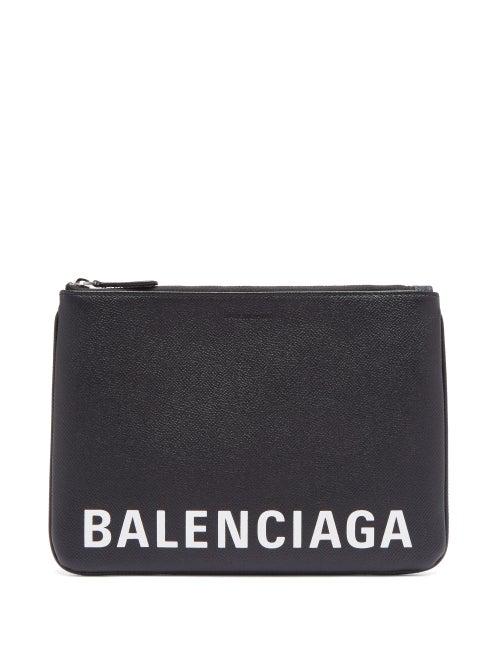 Matchesfashion.com Balenciaga - Logo Print Leather Pouch - Mens - Black