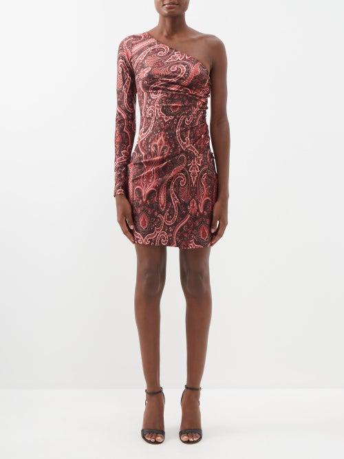 Etro - Helen One-shoulder Paisley-print Jersey Mini Dress - Womens - Bordeaux