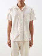 Ymc - Malick Stripe-embroidered Cotton-jacquard Shirt - Mens - Cream