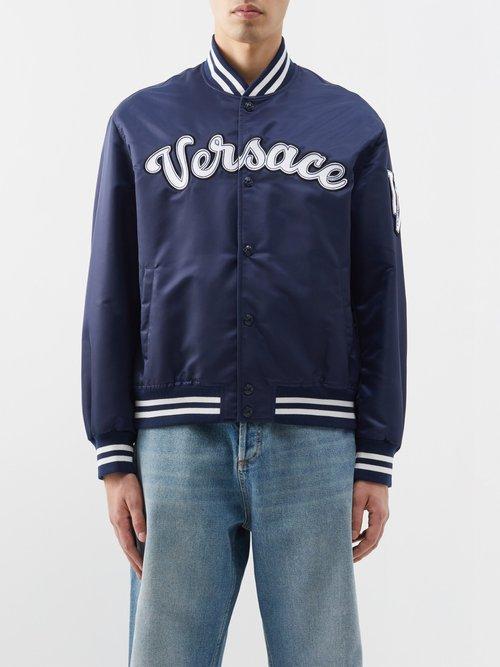 Versace - Logo-appliqud Varsity Bomber Jacket - Mens - Navy White