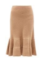 Chlo - Fluted-hem Camel Wool-blend Skirt - Womens - Light Brown
